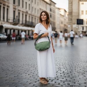 Women’s Boho Genuine Suede Shoulder Bag Light Green Rope Handle Hippie